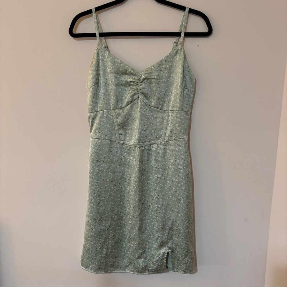 Hollister Light Mint Green Satin Floral Slip Dress